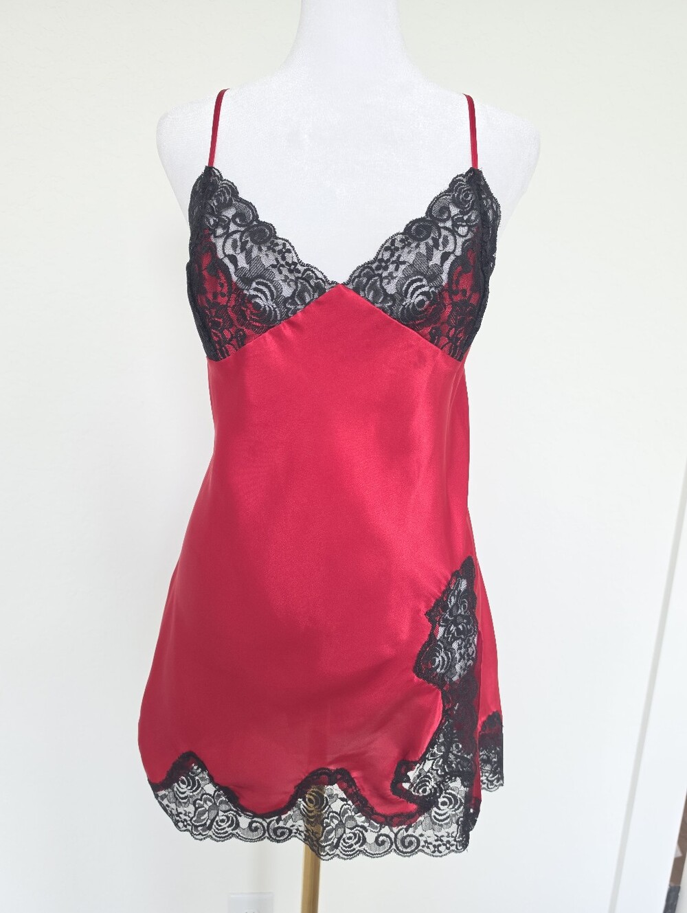 Vintage Y2K Frederick's of Hollywood Red Satin Lace Chemise Slip Dress M